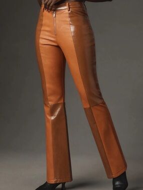NWT Anthropologie Two-Tone Cognac Leather Flare Pants